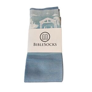 Bible Socks Nativity Crew Socks Unisex OS Lt Blue Christmas Religious Nativity